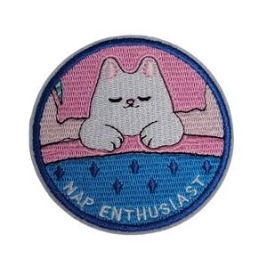 VTG Iron On Patch. Nap Enthusiast Cat, 3"